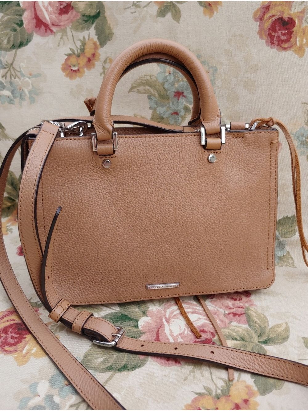 Rebecca Minkoff Regan Satchel Crossbody Bag Tan Pebbled Leather